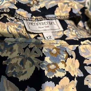 Henri Bendel Vintage Navy Floral Newly Dry Cleaned 100% Rayon Dress Size 12